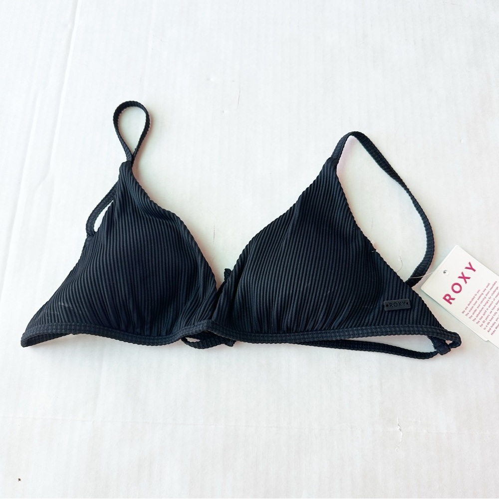 Roxy Black Ribbed Triangle Bikini Top